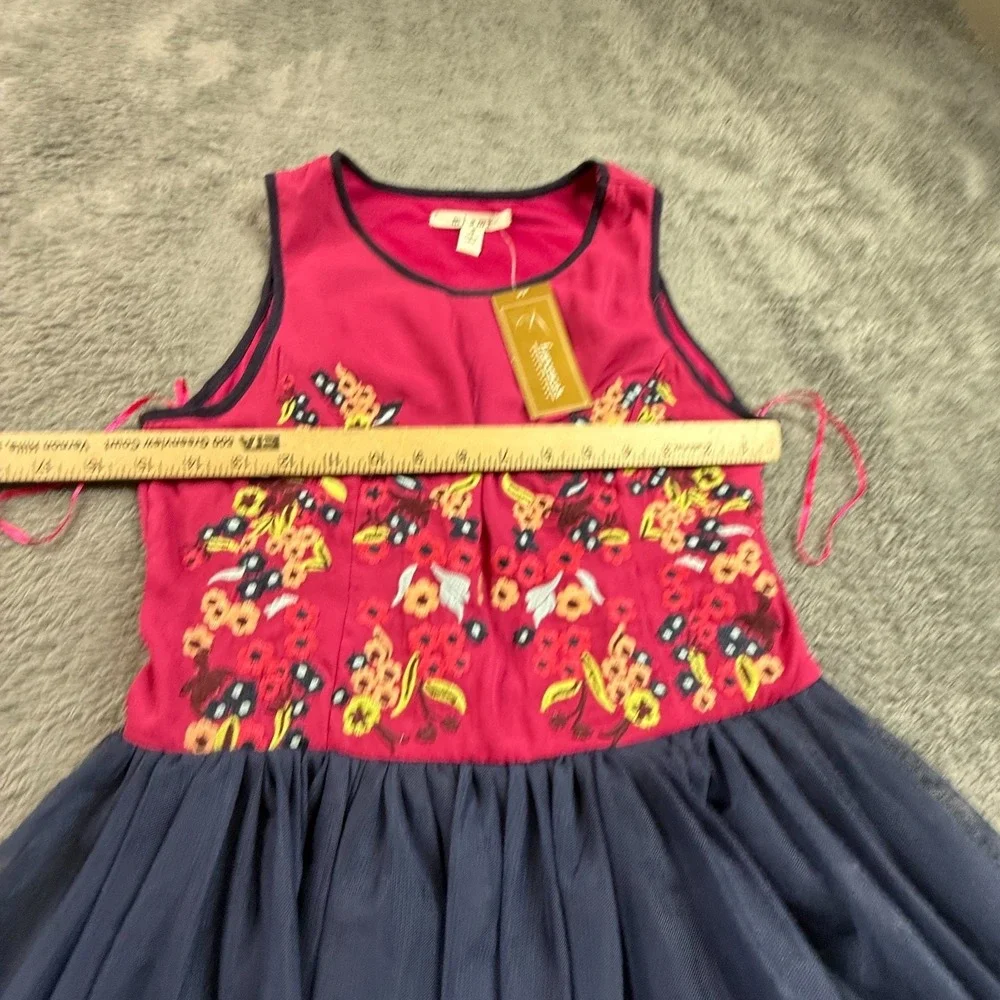 Mi Ami Embroidered Floral Dress S Sleeveless Pink Navy Tulle A-Line NWT - Picture 5 of 9
